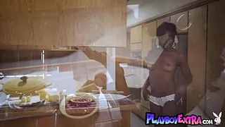 Glamorous all natural ebony teen Victoria Antoinette cooking and stripping