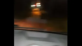 Naked big man in the car jacking off in the street