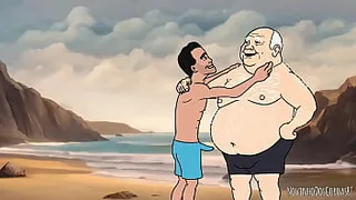 Cartoon Elderly Man Burps at Guy