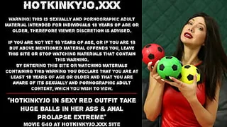 Hotkinkyjo in sexy red outfit take huge balls in her ass & anal prolapse extreme
