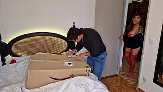 Surprise! I made my stepdad fuck me. I give him my ass in a box as a sex doll