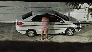 fucks with lover in the car in front of the house and comes back full of cum smiling