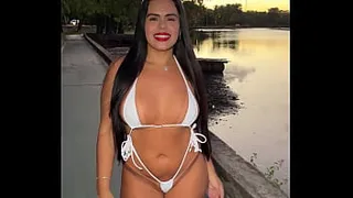 Brazilian wife in bikini in public
