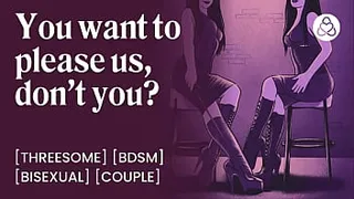Femdom disciplines submissive boyfriend | ""Give us an orgasm if you want to cum"" | Real amateur couple threesome