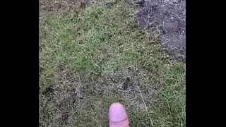 Jerking off outside big cumshot #2