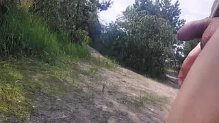 Young twink exhibitionist does a nude beach cruising and shows off his dick with a public jerkoff