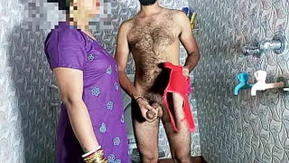 Stepmother caught shaking cock in bra-panties in bathroom then got pussy licked - Porn in Clear Hindi voice