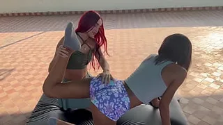 my stepsister gets horny exercising and I end up fucking her very hard until she cums delicious