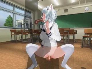 Neko Schoolgirl 3D Anime Fucks Two Teachers in Classroom