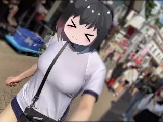 【Ika Cup Pervert & Mega-Boobs Girl in Sports Bra & Sneakers】Racing Through Akihabara Amidst Crowds in Cute Outfit, Unbelievable Ending 💥