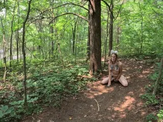 Busy Highway Woods - Cosplaying MILF solo in public