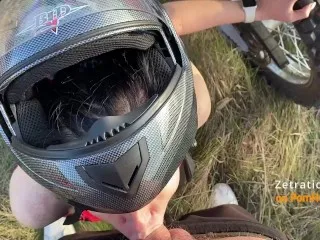 Motorcycle Girl Blows Moto Rider, Enduro CRF 250