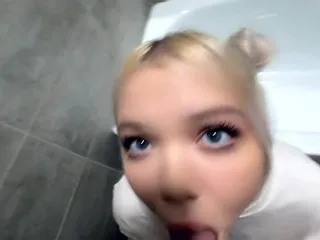 Blonde Teen Swallows Bathroom Loads