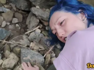 Blue-Haired Schoolgirl Blowjob, Facial Cumshot