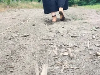 Silky Stockings Hiking Slut in Woods