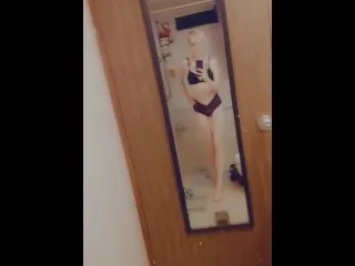 Blonde Teen Strips Naked in Mirror - Dancing XXX