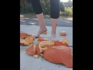 Barefoot Destruction: Crushing Pumpkins