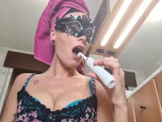 Toilet Slave Service. Rough Brush Teeth POV.