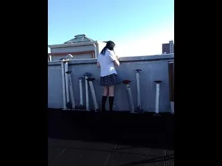 Topless Student Exposes Hairy Pussy on Rooftop