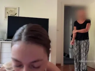 Step Mom Catches Son Blowjob, Joins Threesome