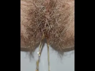 Hairy Girl Period Pees Up Close