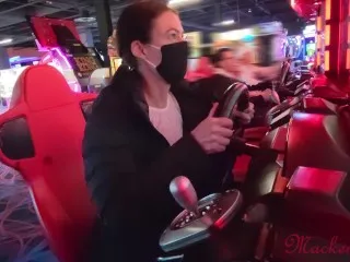 Wife Shows Off at Busy Arcade