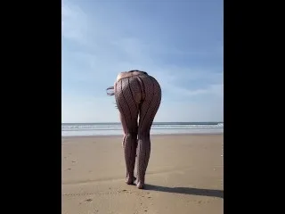 Student Girl Exposes on Public Beach