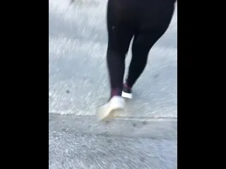 Wife's Public Upstairs Tease - See-Through Leggings Run