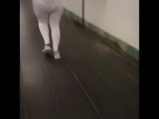 White Leggings See-Through Walk, Train Station Action