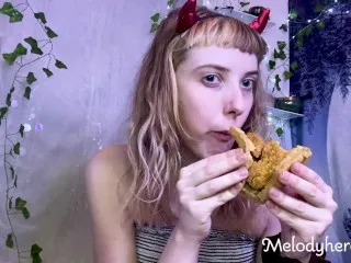 Petite Blonde Mukbang - Chicken & Waffles Frenzy