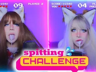 (Amy B vs Stepsister) Spitting Challenge 💦 ASMR Porn