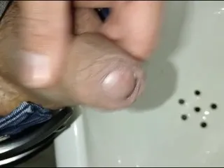 Hot Uni Pisses in Public Bathroom, Caught Almost Naked, Big, Hard & Veiny Cock