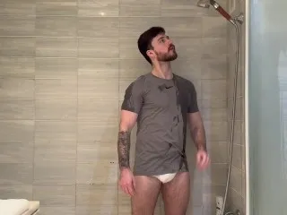 Clothed Shower Striptease & Hardcore JoI