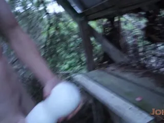 Outdoor Fleshlight Action - Big Cumshots Exposed!