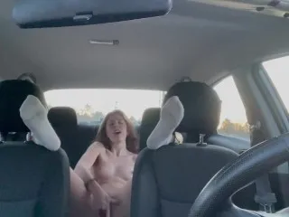 Public Slut Masturbates in Car - Hot Parking Lust