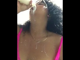 Girlfriend Masturbates & Spills Milk - Hot Video