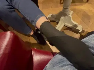 Van Teasing Footplay in Cafe