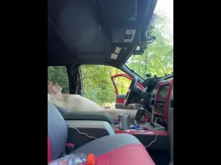 Public Edging: Cock Teased Through Truck Door