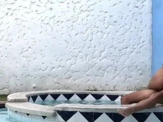 Latino Couple Go Wild in Pool, Free Air Fucking