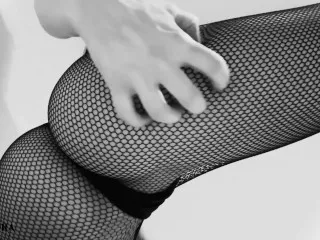 Black/White Fishnet Tights Tease - Foot Fetish Action