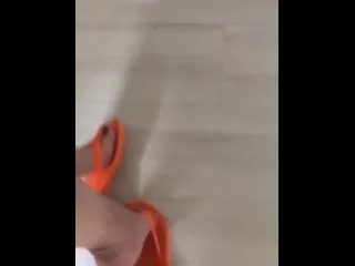 @Tici_Feet Fetish Footplay in Orange Flip-Flops!