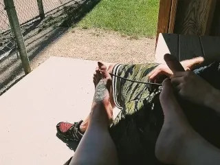 Caught-Red-Handed: Park Handjob & Footjob