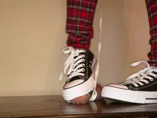 Black Converse Tramples Cock on Doggy Lead