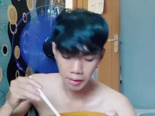 Young Hunk Eats Naked Noodles