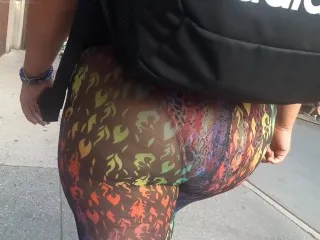 Wife in Transparent Leggings Flashing Panties