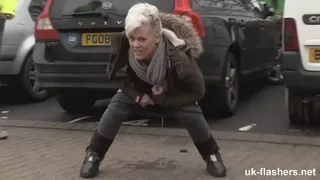 UK MILF Pisses Publicly - Short Hair Brit Flasher