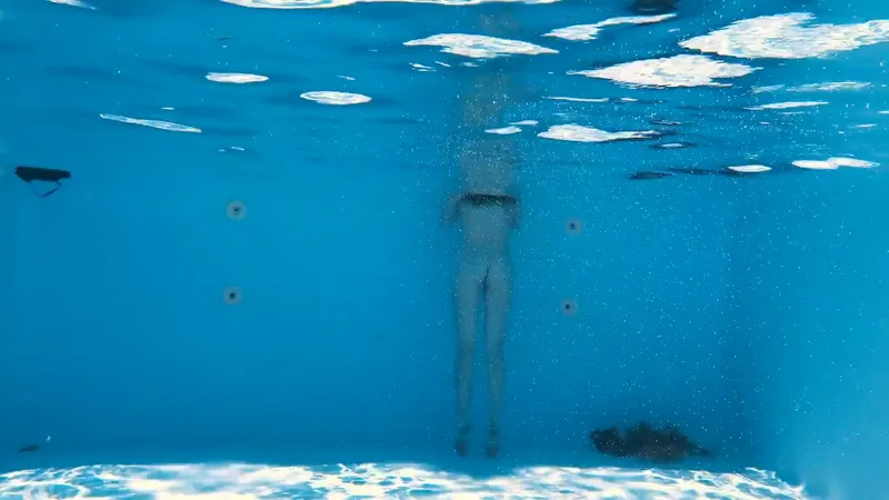 Public Pool Alone - Naked Beauty Swims Wild