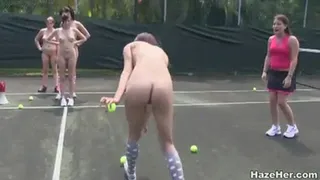 Lesbians Hazing on Tennis Court - Rough Action