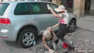 Messy Lesbian MILF Fight in Main Square