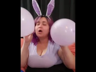 Crazy Fat Girlfriend Blowing Up Balloons